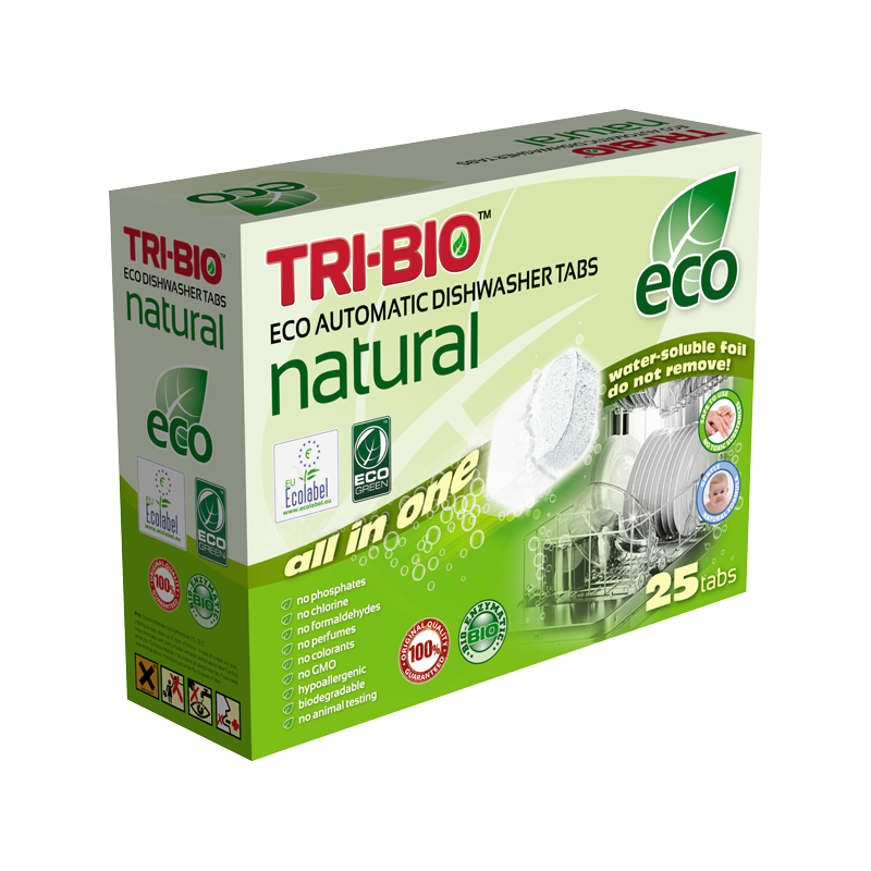 NATURAL ECO AUTOMATIC DISHWASHER TABS, 25 TABS Tri-Bio