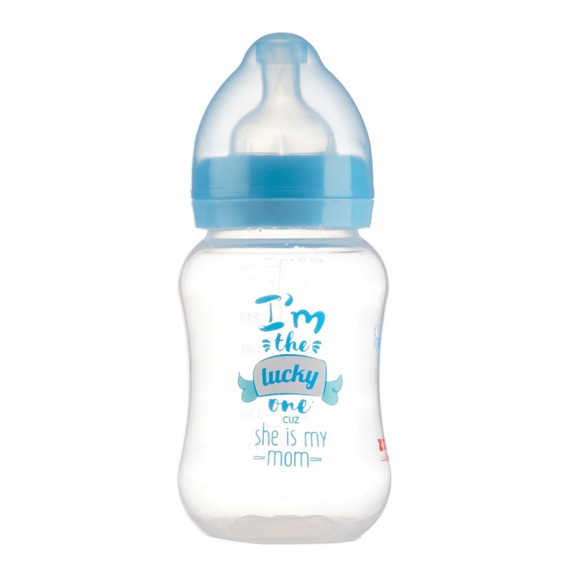 Baby bottle Little Angel, polypropylene, wide neck, 3+ months, 250 ml, blue ZIZITO