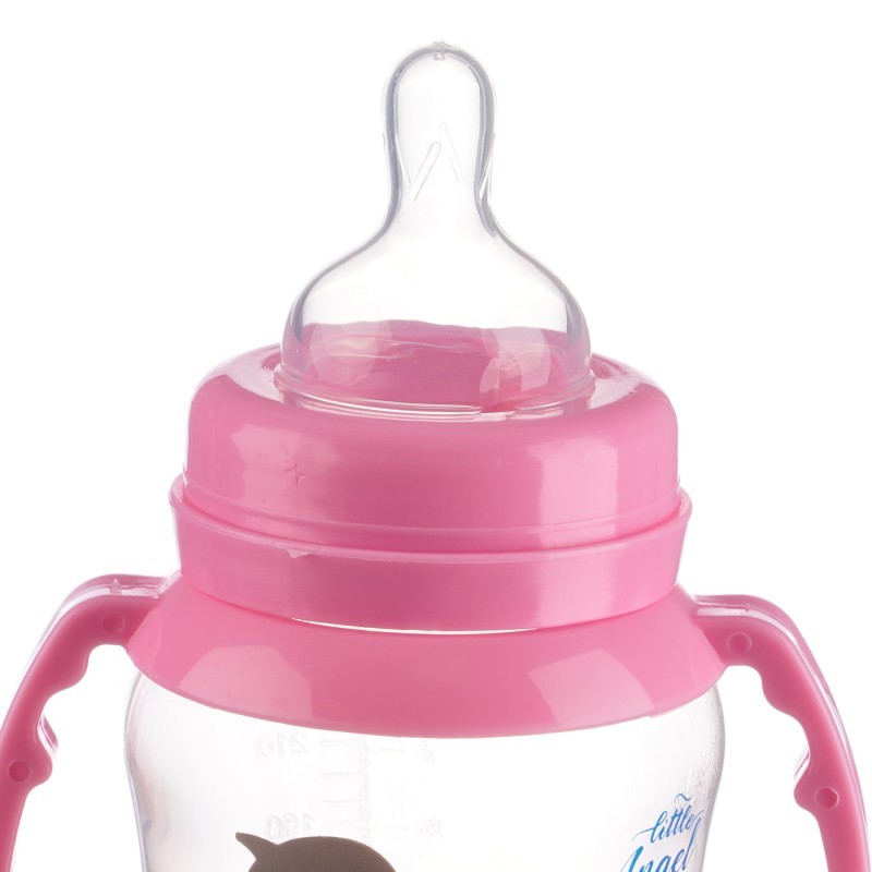 Bottle with handles Little Angel, wide neck, 6+ months, 250 ml., pink ZIZITO