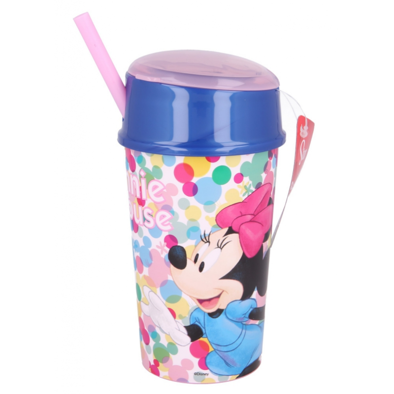 Kinderbecher mit Deckel und Strohhalm MINNIE, 400ml. Stor