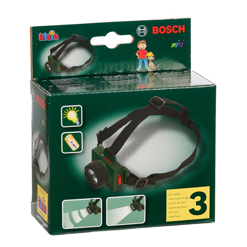 Theo Klein 8758 Bosch Kopflampe mit verstellbarem Kopfband I Batteriebetrieben I Stirnpad für Tragekomfort I Maße: 7 cm x 7 cm x 2 cm I Spielzeug für Kinder ab 3 Jahren BOSCH