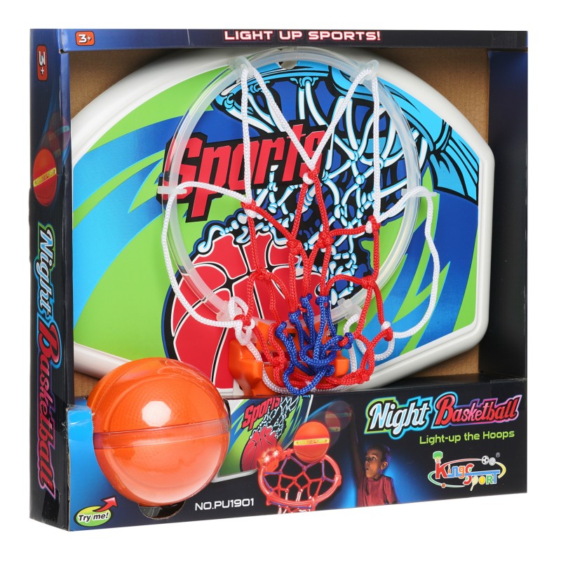 Set of illuminated basketball backboard with ball King Sport