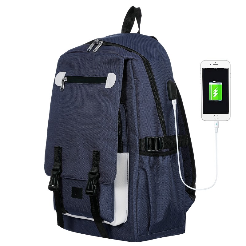 Backpack with built-in USB port, dark blue ZIZITO