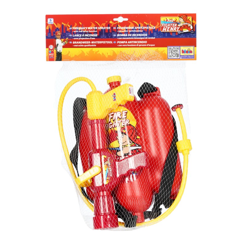 Theo Klein 8932 Firefighter Henry Water Spray I With water spray function and 2-litre tank I Can be carried like a backpack I Dimensions: 31 cm x 21 cm x 9 cm I Toy for children aged 3 years and up Klein