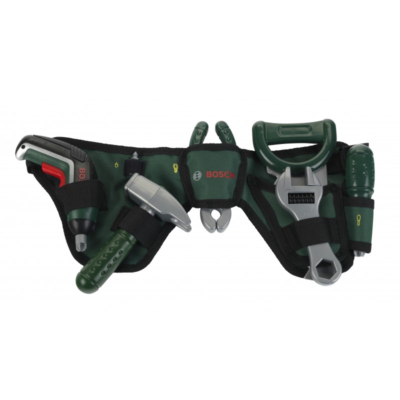 Theo Klein 8313 Bosch Tool Belt I With hammer, pliers, saw and much more I With battery-powered Ixolino I Dimensions: 76 cm x 24 cm 4.5 cm I Toy for children aged 3 years and up BOSCH