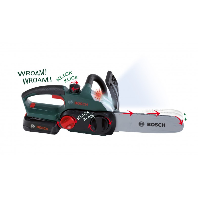 Theo Klein 8399 Bosch Chain Saw I Child-friendly, authentic replica of the original I Battery-powered saw with light and sound effects I Toy for children aged 3 years and up BOSCH