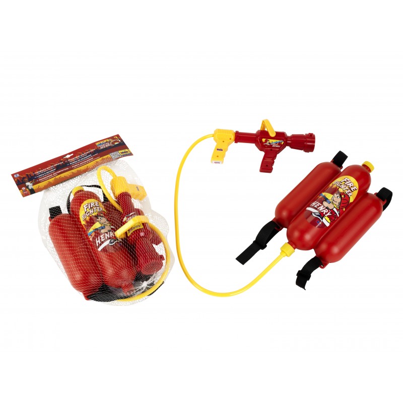 Theo Klein 8932 Firefighter Henry Water Spray I With water spray function and 2-litre tank I Can be carried like a backpack I Dimensions: 31 cm x 21 cm x 9 cm I Toy for children aged 3 years and up Klein