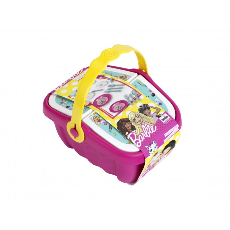 Theo Klein 9527 Barbie Picnik Basket | Sturdy toy basket full of colourful tableware and cupcakes for two | Measures: 25 cm x 20 cm x 22.5 cm | Toys for children aged 3 and over Barbie