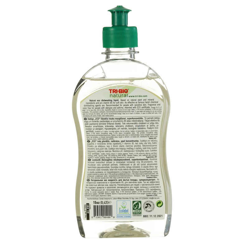 Detergent eco natural de vase Tri-Bio, super concentrat, 0.42l Tri-Bio