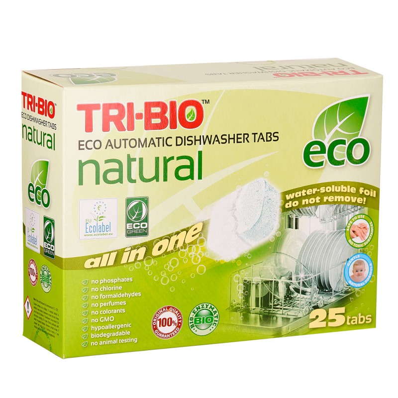 NATURAL ECO AUTOMATIC DISHWASHER TABS, 25 TABS Tri-Bio